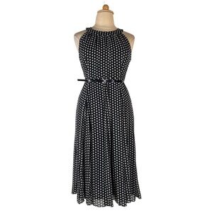Tommy Hilfiger Polka Dot Dress Women’s 14 Navy White Sleeveless Halter Midi Chic